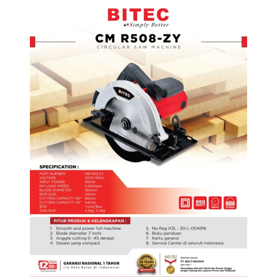 BITEC Mesin circular Saw 7" - mesin serkal potong belah kayu BITEC CM R508ZY