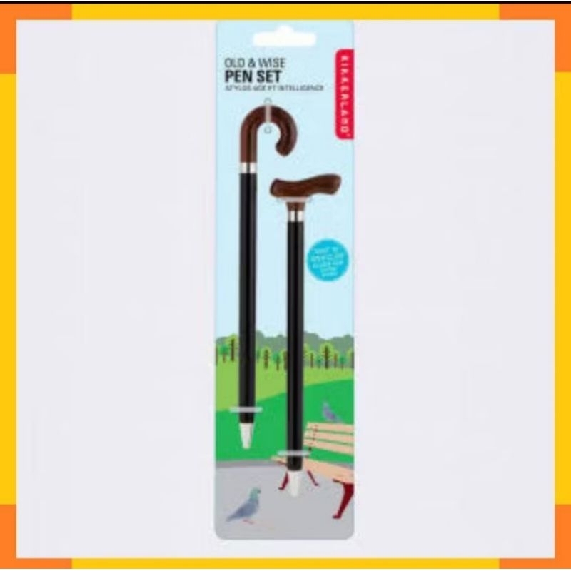 

Kikkerland Old & Wise Pen Set isi 2 Pen Set Walking Stick Cane Humorous Gift Present Hadiah Unik Lucu Pulpen Pena Original