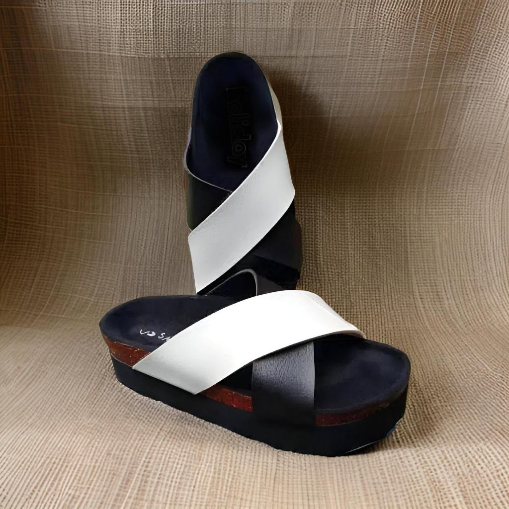 SANDAL X BLACK WHITE SOL TEBAL WANITA UKURAN BESAR JUMBO BIG SIZE