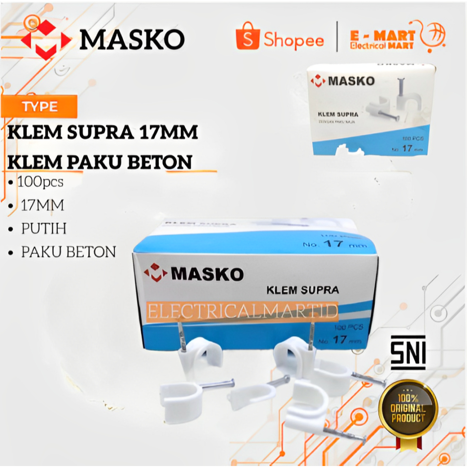MASKO Supra Klem Kabel 17mm / Klem Paku Beton KOTAK isi 100pcs