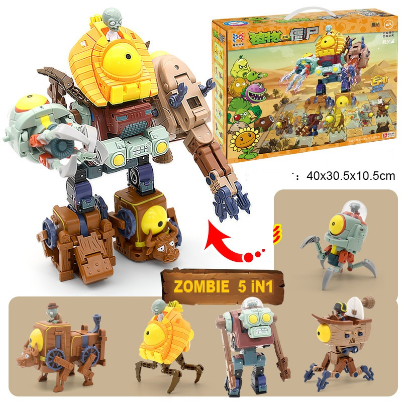 UNIK 2024 - DIY 5IN1 ROBOT TRANSFORMER ZOMBIE MAINAN ANAK ACTION FIGURE SUSUN BRICK BALOK ZOMBIE PLA