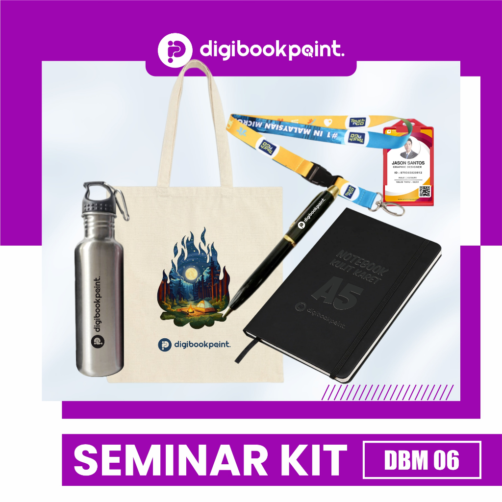 

Paket Seminar Kit Custom - Pulpen Besi Grafir, Notebook Kulit Karet A5, Totebag Canvas Custom, Paket Lanyard, Tumbler Stainless - DBM 6