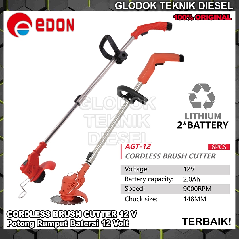 EDON Cordless Brush Cutter 12 V Mesin Potong Rumput Baterai Portable 12 Volt AGT-12 ORIGINAL TERBAIK