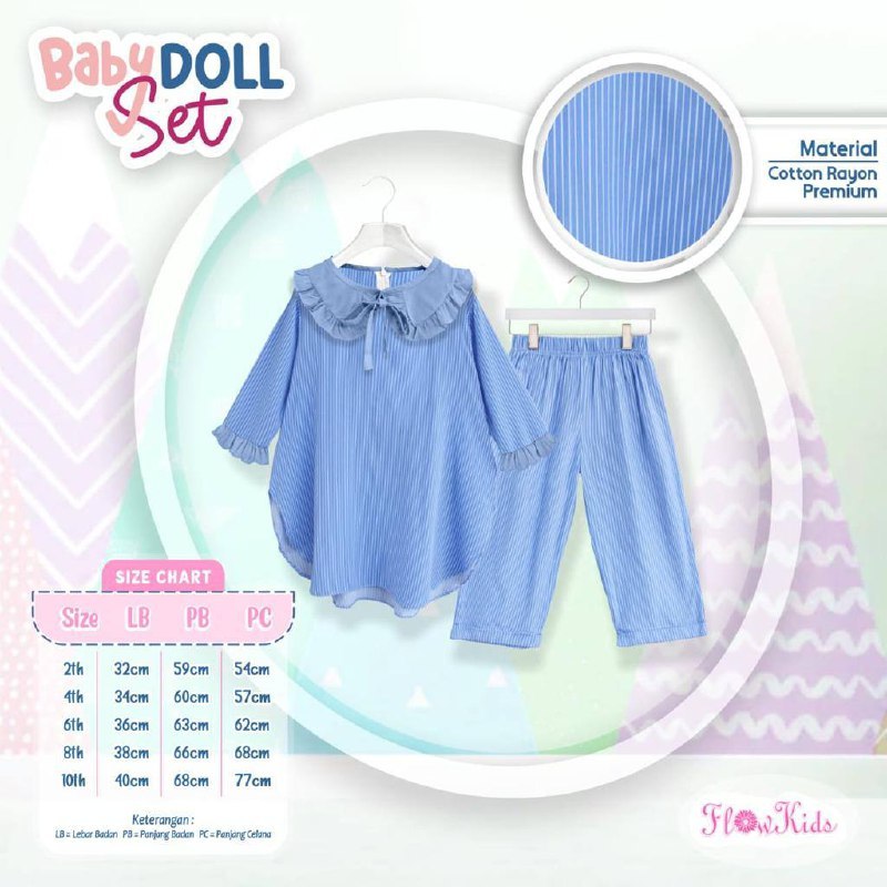 (Usia 2 - 10 th) Setelan anak perempuan Babydoll Set Flowkids bahan rayon adem