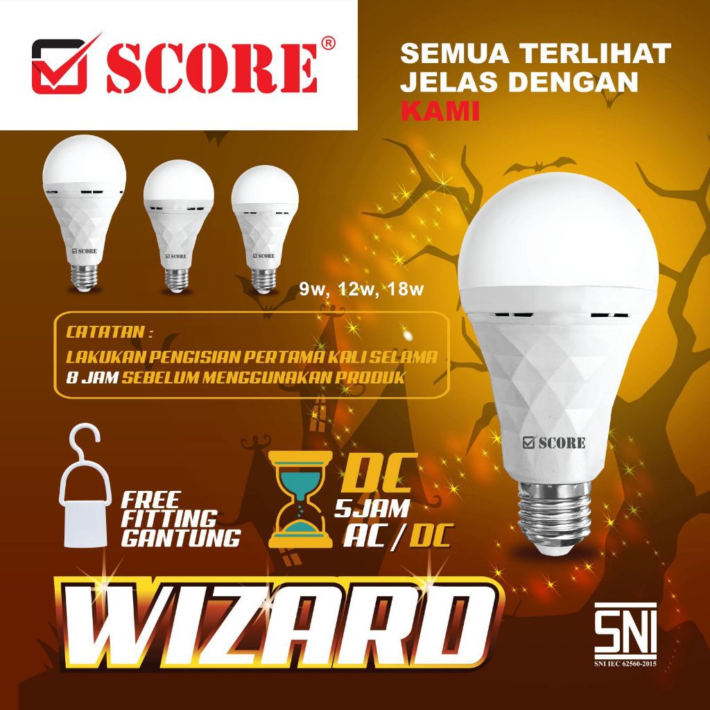 Lampu SCORE LED Emergency 12 Watt/Score Wizard LED Emergency Otomatis Nyala Saat Mati Listrik