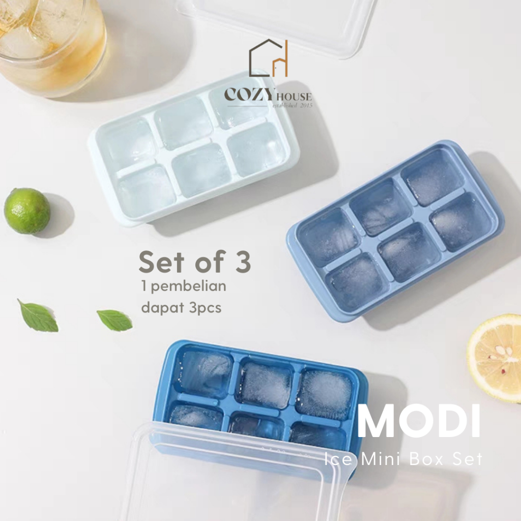 COZYHOUSE MODI Ice Box Set (ISI 3)| Kotak Wadah Cetakan Es Batu Kulkas Mini Freezer Set ALat Dapur