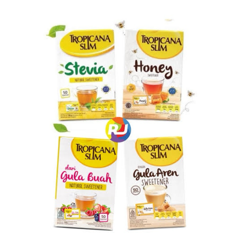 

TROPICANA SLIM Sweetener 4 Varian 50’S ( Gula Aren,Gula Buah , Stevia , & Honey).