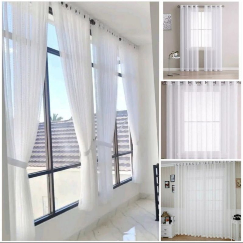 Vitrase putih polos Gorden putih polos model smokering Dalaman gorden smokering