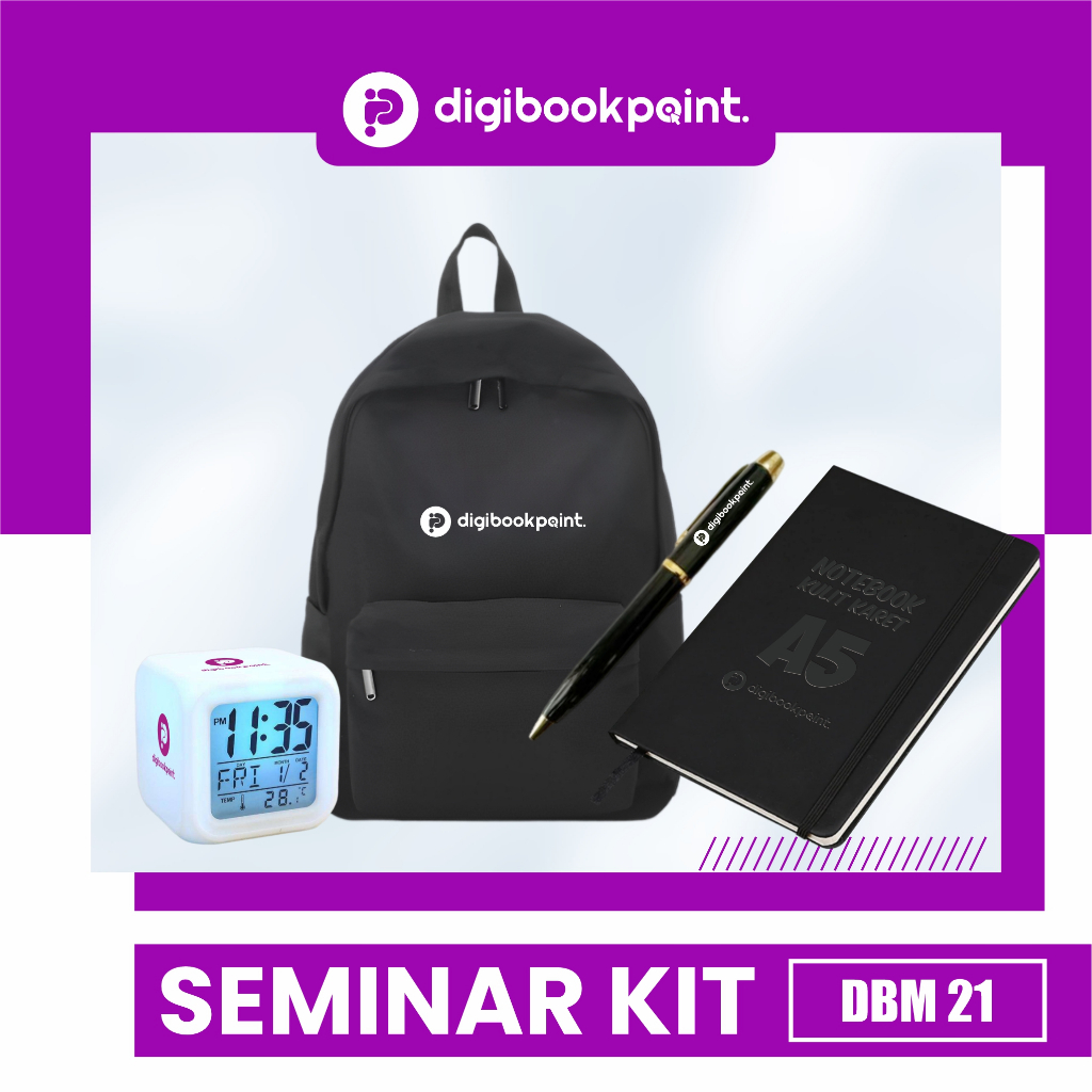 

Paket Seminar Kit Custom - Pulpen Besi Grafir, Notebook Kulit Karet A5, Tas Backpack D300, Jam Dinding Digital - DBM 21