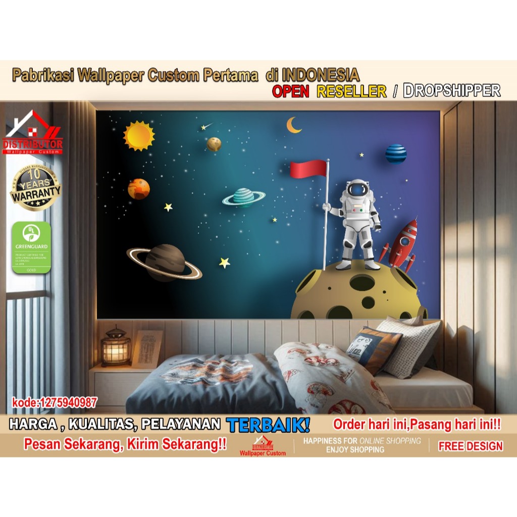 Wallpaper Dinding Custom Tema Astronot | Wallpaper Custom | Wallpaper Dinding 3D | Wallpaper Plafon 