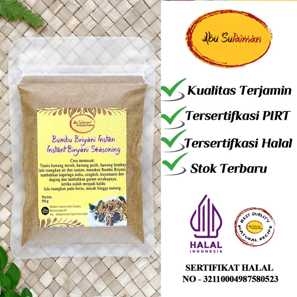 

BUMBU NASI BRIYANI INSTANT SACHET / INSTANT KEBULI SEASONING ABU SULAIMAN JAKARTA