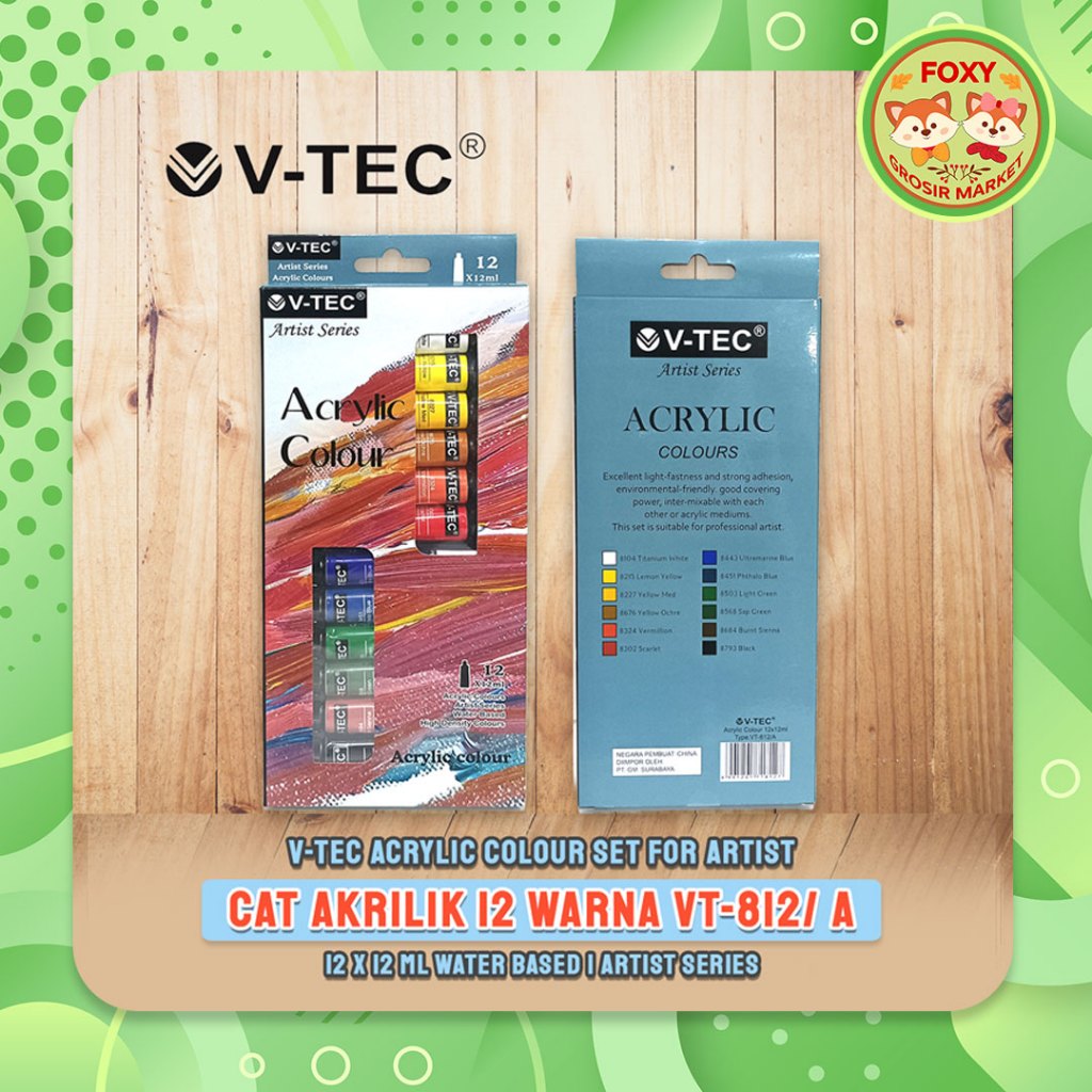 

Cat Akrilik V-TEC VT-812/A Acrylic Colours 12 Warna x 12 ML - Set VTEC / Acrylic Colour V Tec