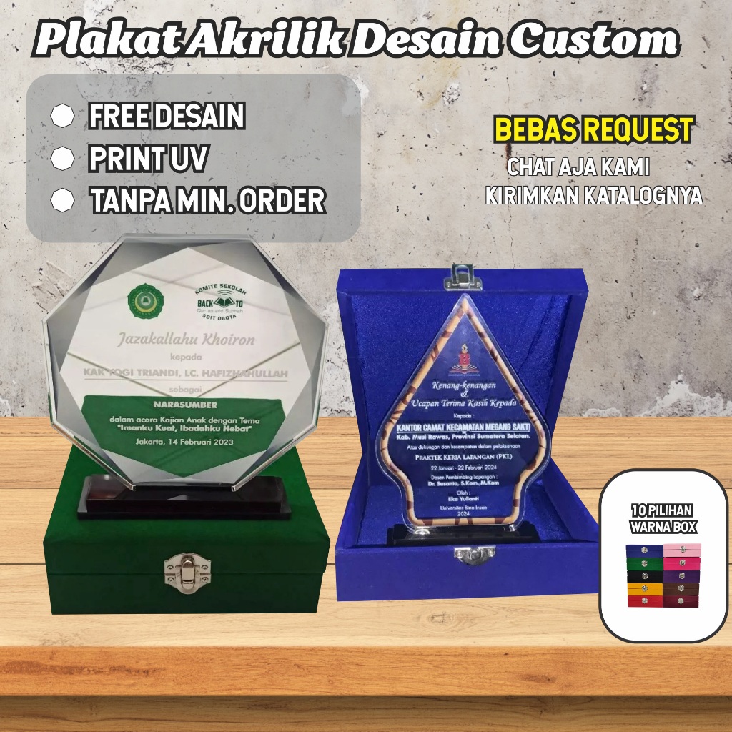 Piala Trophy Bahan Akrilik Tebal 8 MM Ukuran 20x10 & 20x15 / Plakat Akrilik Untuk Souvenir Pernikaha