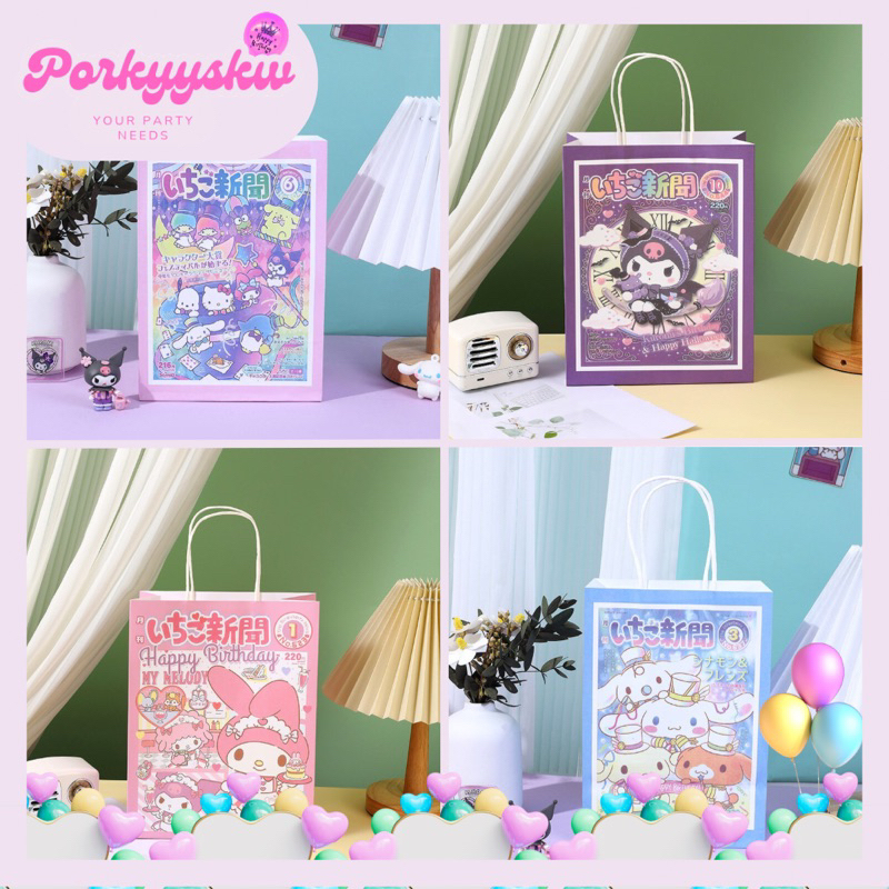 

[Porkyyskw] Paper Bag Sanrio/ Tas Ulang Tahun Sanrio Cinnamoroll Kuromi Mymelody Japan Style/ Goodie Bag Sanrio