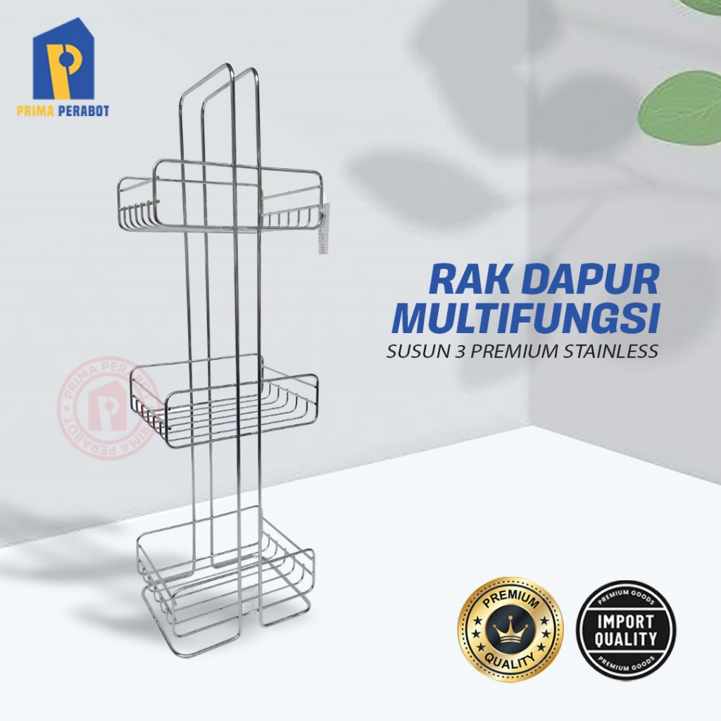 Rak Stainless Serbaguna Susun 3 Rak Dapur Premium Rak Gelas Rak Bumbu