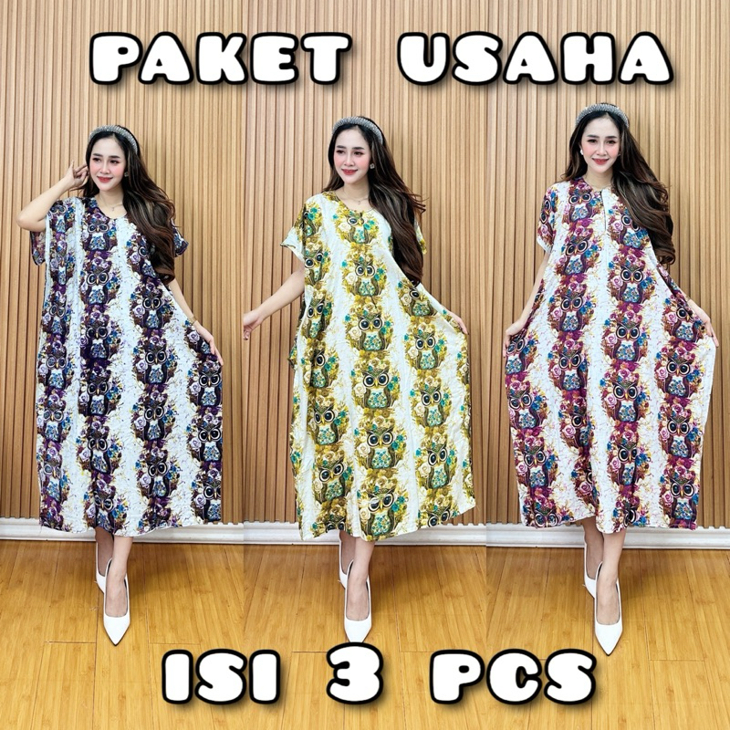 Paket Usaha Isi 3 pcs Daster Jumbo Lowo Owl LD 130 cm Bahan Rayon