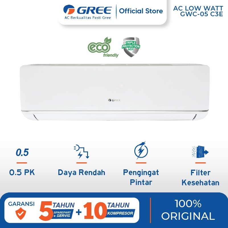 GREE AC 1/2 PK LOW WATT 0,5PK GWC-05C3E 05C3E 330 Watt 0.5 PK GARANSI RESMI