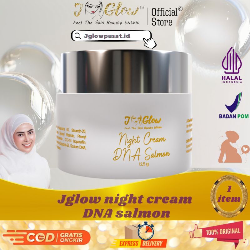 Jglow Skincare Night Cream Dna Salmon j glow Krim malam Flek Cream Skin Perawatan Wajah Flek