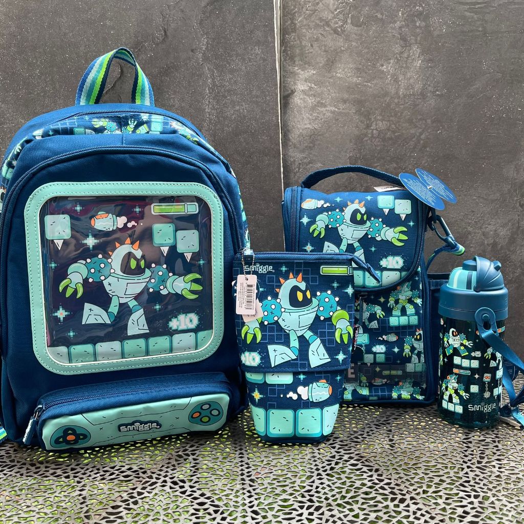 SMIGGLE HAPPY TALES JUNIOR BACKPACK SET ROBOT BIG ( 4 item ) - SET TAS SMIGGLE