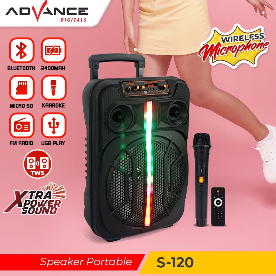 Big Sale Gratis OngkirDAdvance Speaker Bluetooth karaoke portable1xmic Wireless TWS 12inch 12