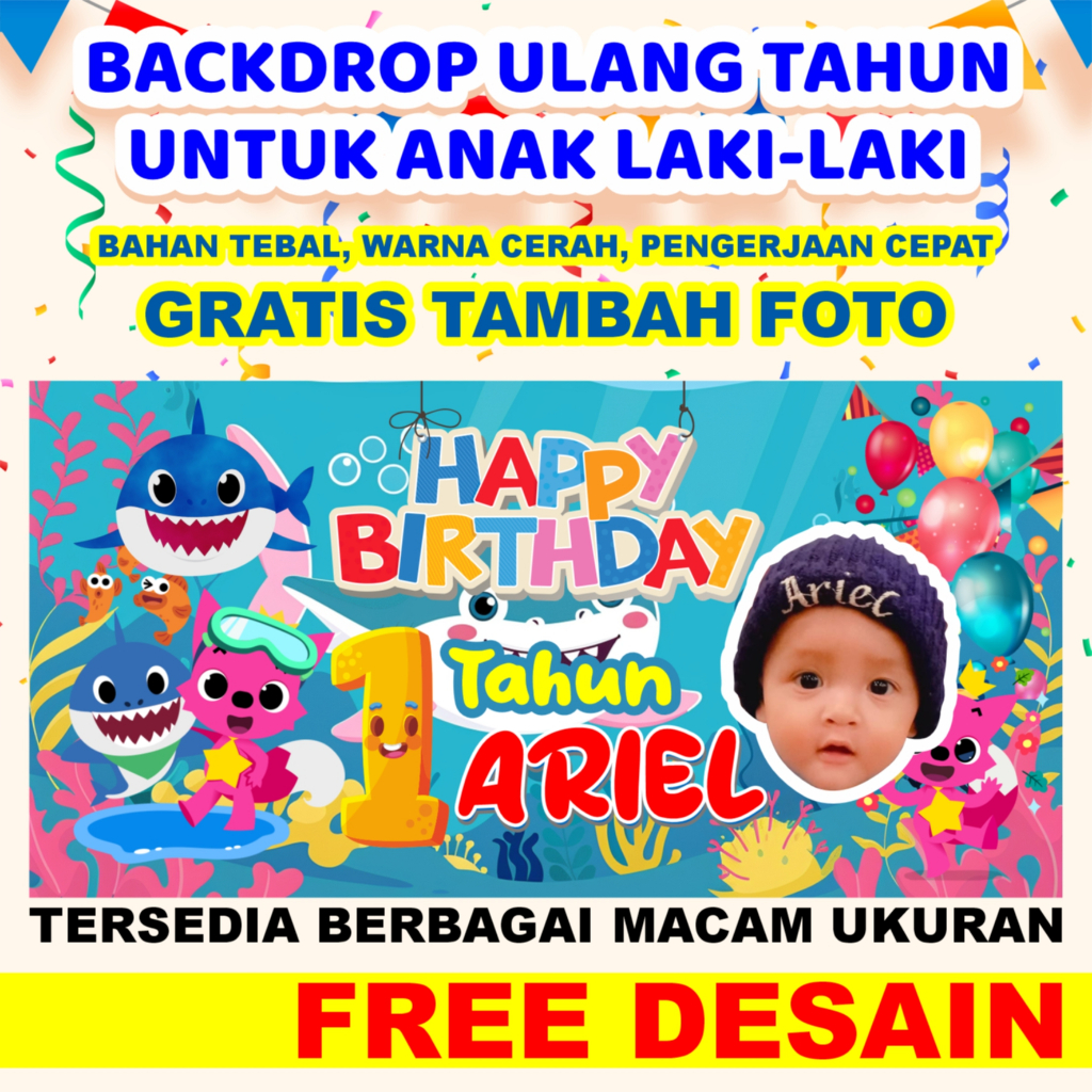 BANNER ULANG TAHUN / BACKDROP ULANG TAHUN / SPANDUK ULANG TAHUN / ULTAH CUSTOM ANAK LAKI-LAKI