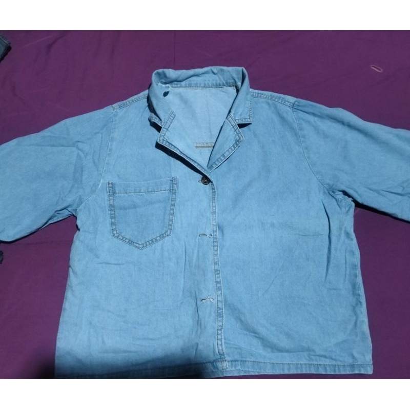 KEMEJA JEANS DENIM  ATASAN WANITA LENGAN PENDEK/KEMEJA JEANS
