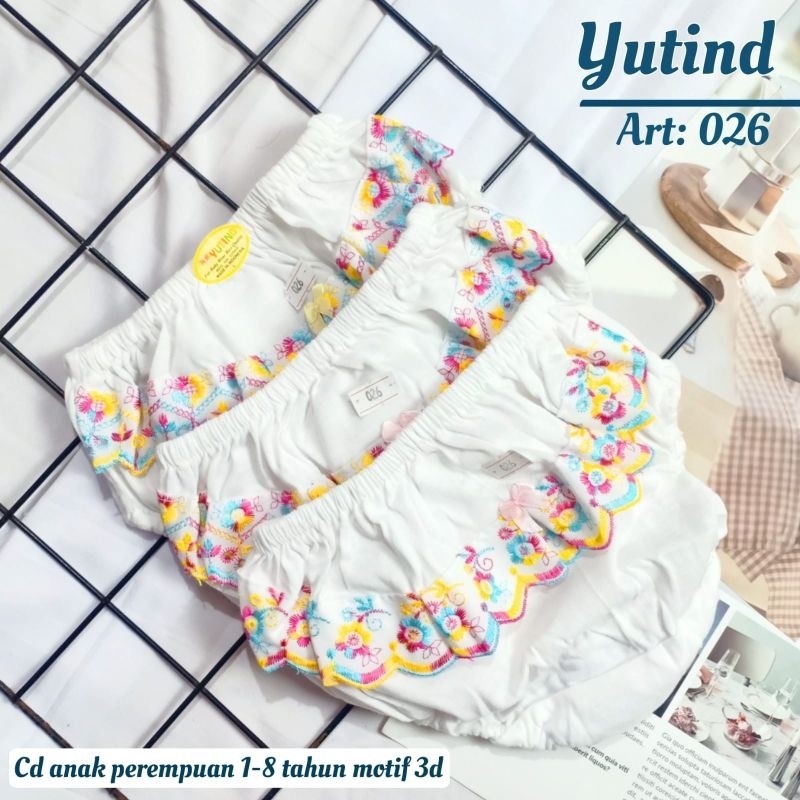 3pc_CD anak perempuan YUTIND 026 PUTIH  RENDA / CD YUTIND RENDA / CELANA DALAM YUTIND ANAK RENDA
