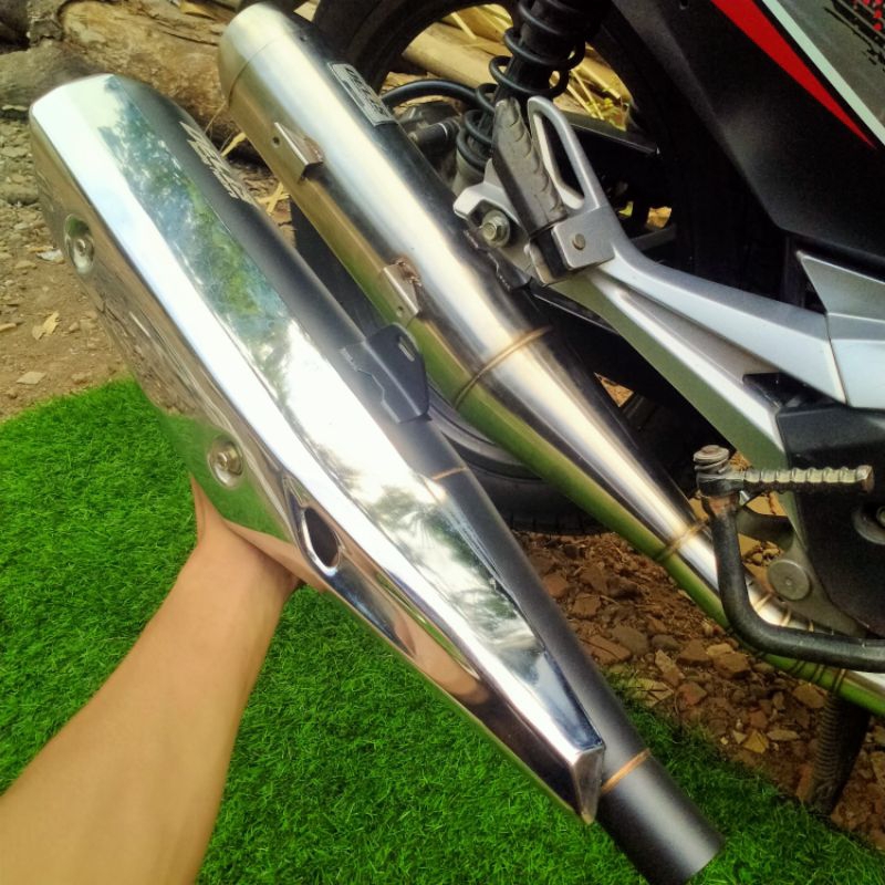 knalpot standar racing Supra x 125fi helm in Revo dan Blade