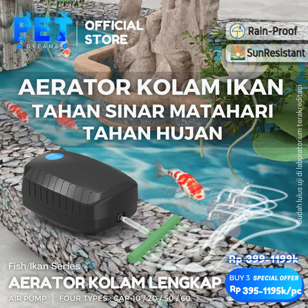 Aerator Kolam Ikan Outdoor Aquarium Air Pump Mesin Pompa Oksigen Gelembung Udara Airator Koi Nila
