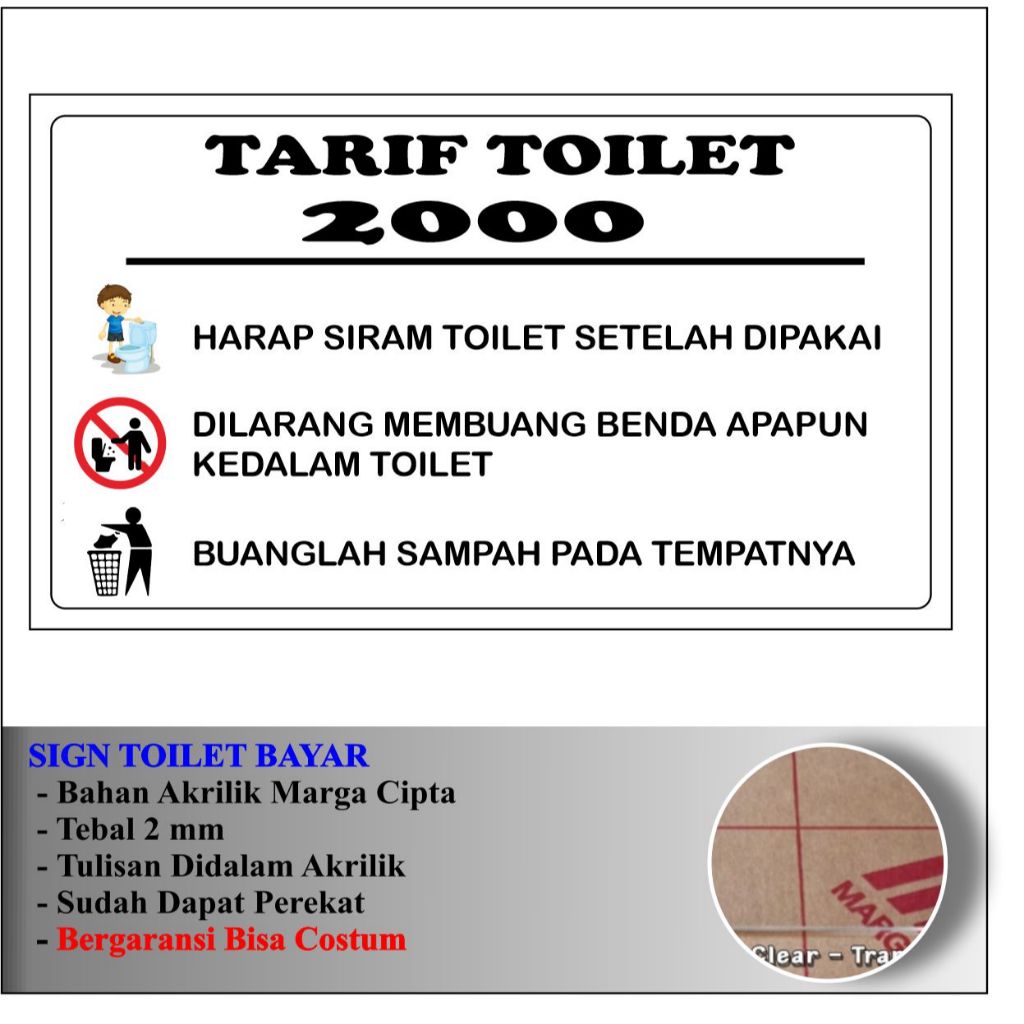 

SIGN AKRILIK TULISAN TOILET BAYAR 2000 BAHAN STIKER DIDALAM ACRYLIC