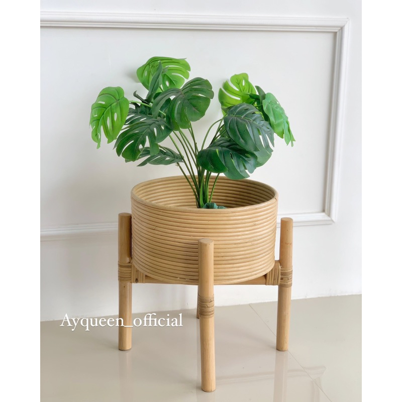 POT BUNGA TINGGI | POT ROTAN ESTETIK | RATTAN STANDING POT