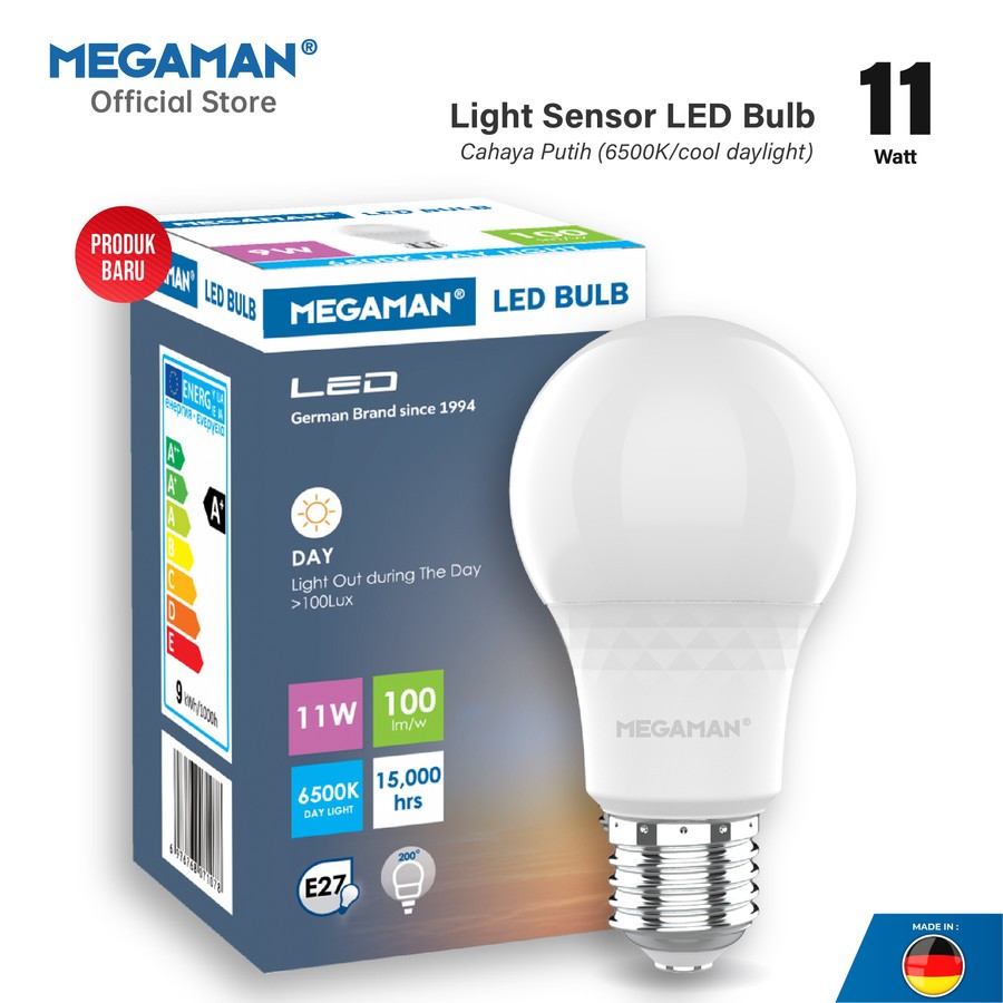 MEGAMAN Lampu Sensor Cahaya 9 dan 11 WATT Bohlam LED Megaman YTA60Z2 LS 6500K 170 - 240V Garansi 2 T