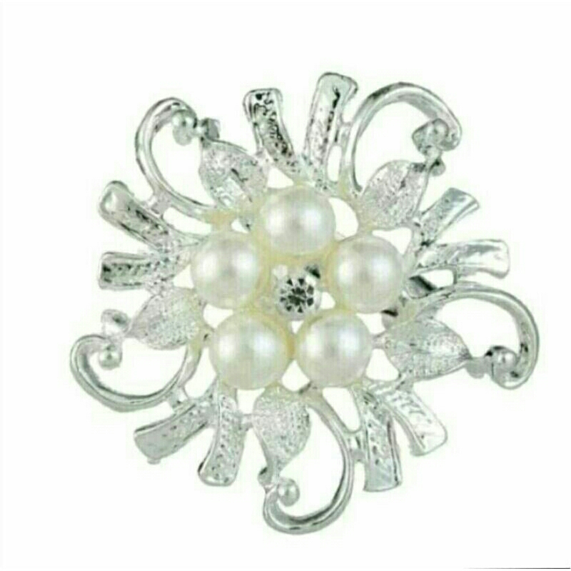 Bros bunga perak mutiara