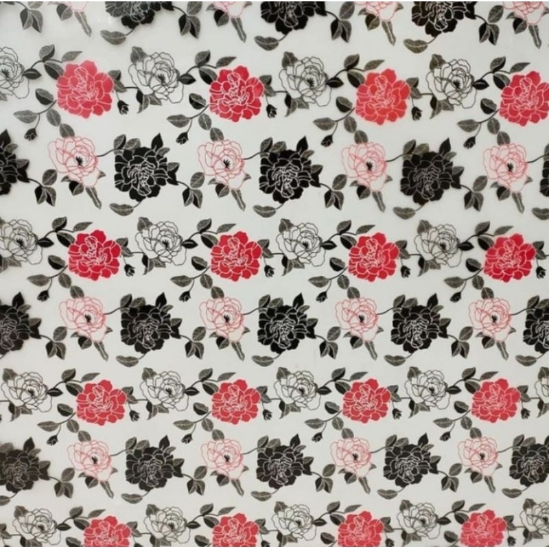 stiker kaca motif bunga putih merah hitam