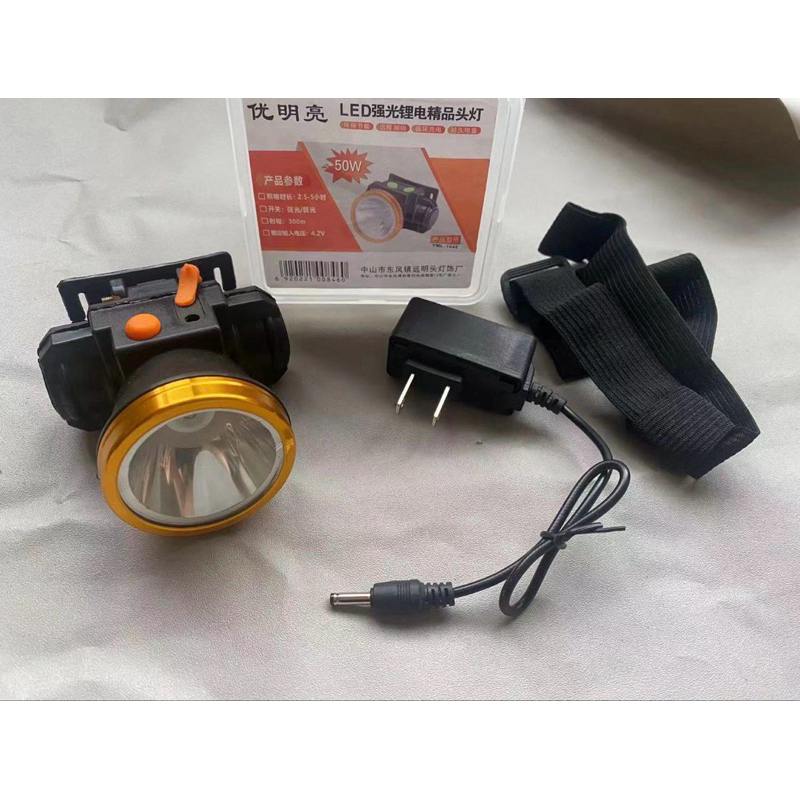 lampu senter kepala , headlamp , senter led tahan air , senter charger