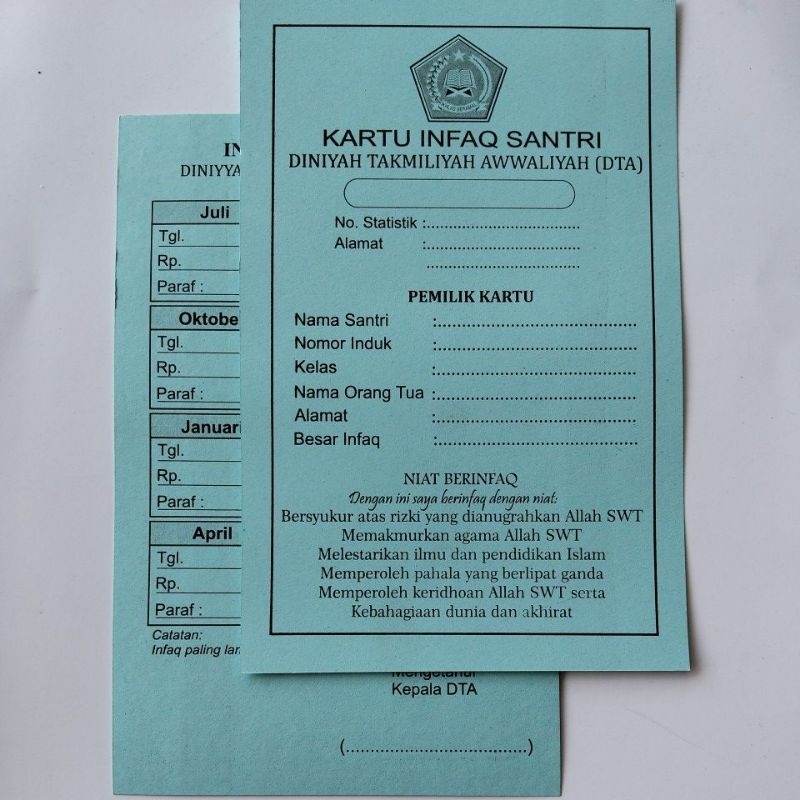 

KARTU INFAQ SANTRI DTA 1 PACK (50 LEMBAR)