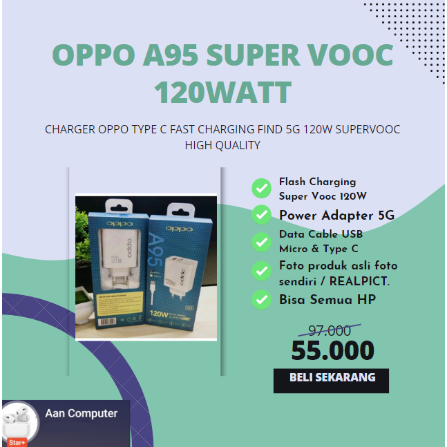 (COD) Charger Oppo A95 SUPERVOOC 120W FAST CHARGING