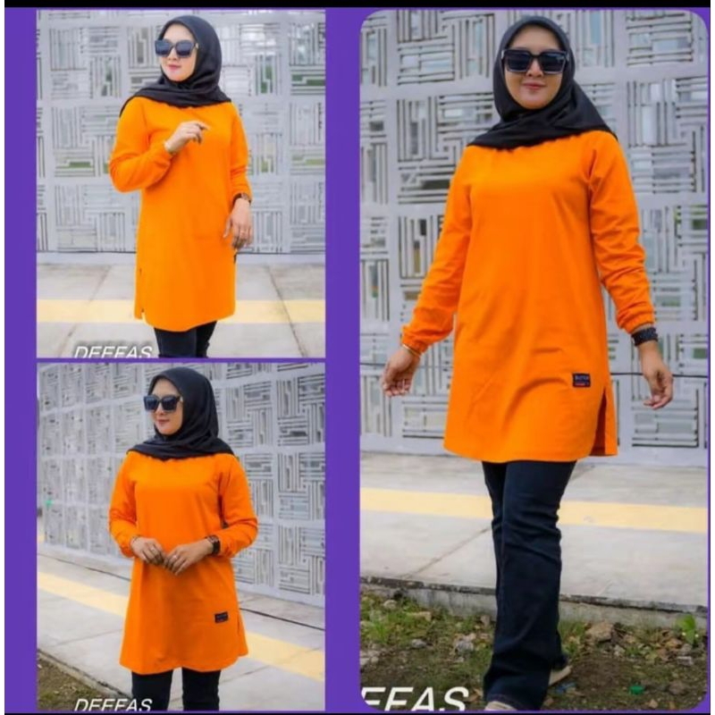 atasan wanita model tunik polos pake karet lengan panjang bahan catton kombate20s