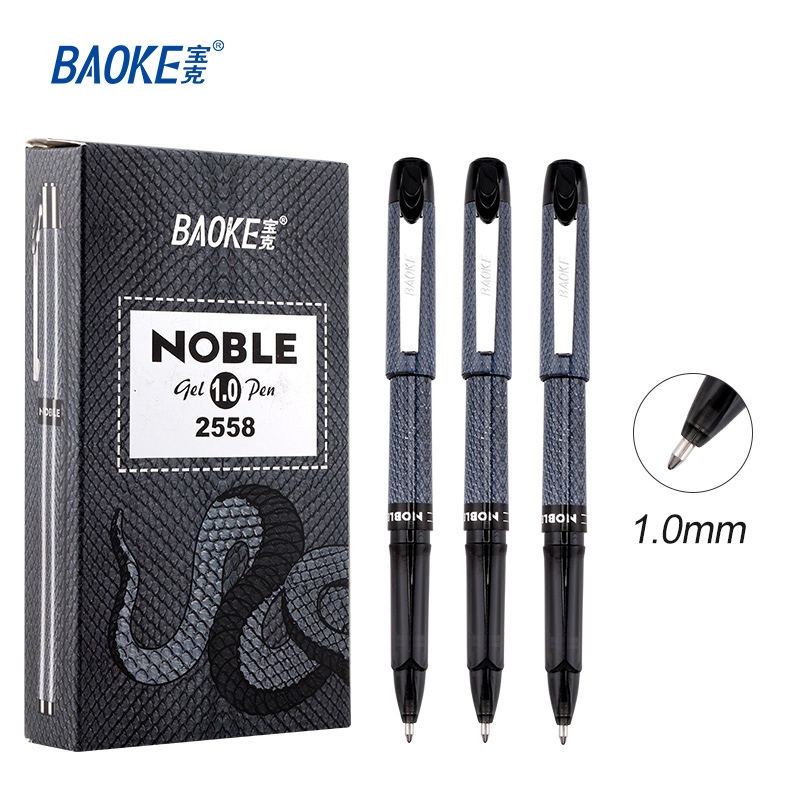 

BAOKE Pulpen Gel Hitam 1.0mm Pena Kantor Klip Logam PC2558 3Pcs