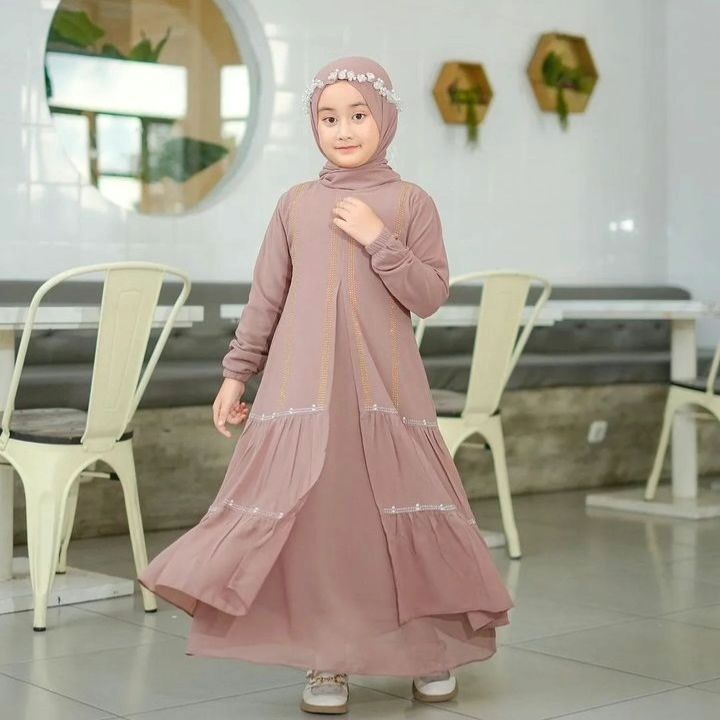 Busana Muslim Anak Remaja Perempuan Polos Usia 11 - 14 Tahun Model Elegant Maryam Sar`i Kids Bahan C
