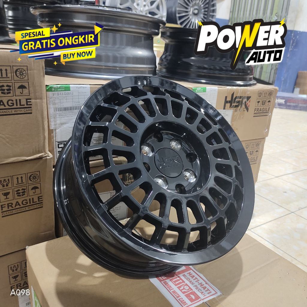 velg terbaru HSR wheel ring 14x55 buat Agya Karimun warna hitam Glossy