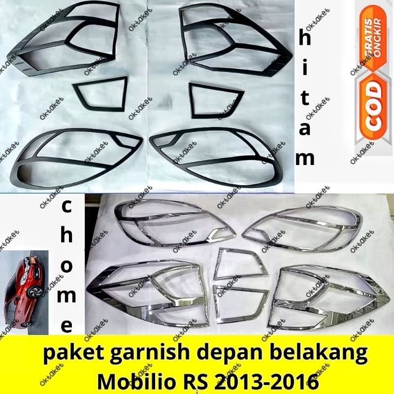 paket Garnish lampu depan belakang Mobilio RS 2013 2014 2015 2016  Hitam & Chrome