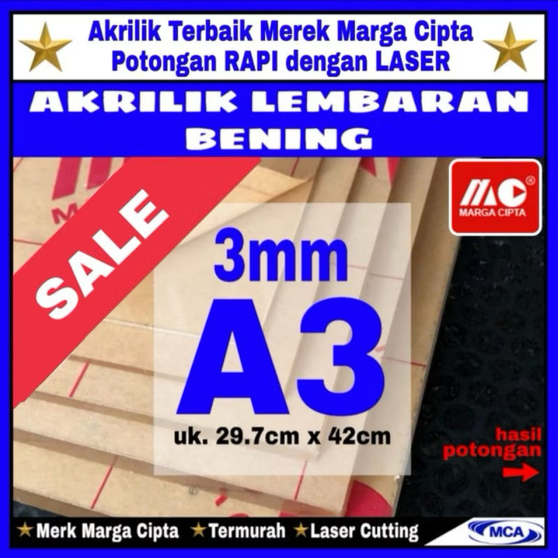 

AKRILIK lembaran 3mm A3 / Akrilik bening / Marga cipta / Acrylic