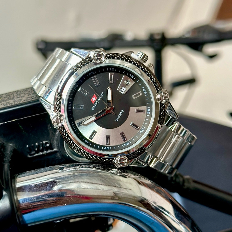 Jam Tangan Pria Anti Air Tanggal Aktif - Bonus Tali Kulit Bonus Dompet - Jam Tangan Pria Rantai Stai