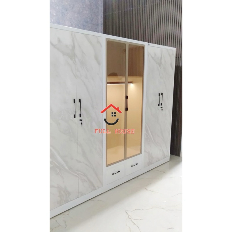 lemari pakaian besi lemari baju 6 pintu dengan kaca transaparan dan lemari brankas anti rayap anti j