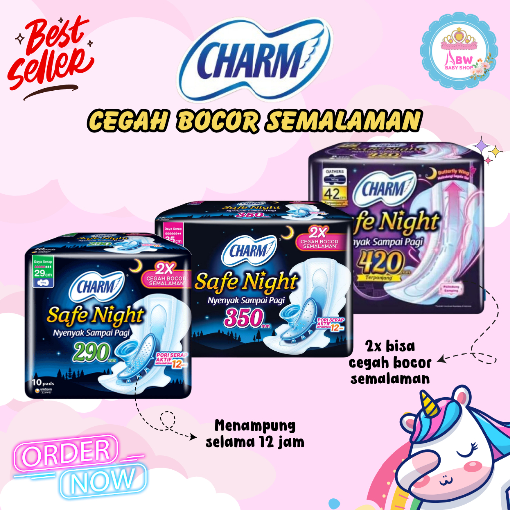 Charm Safe Night Pembalut Wanita Lebih Panjang 2x Cegah Bocor Semalaman Pembalut Anti Bocor