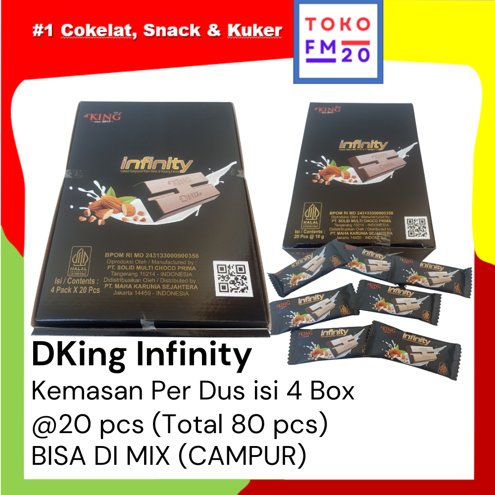 

Cokelat d'King INFINITY isi Almond - SATU DUS ISI 4 KOTAK BISA DI MIX/CAMPUR