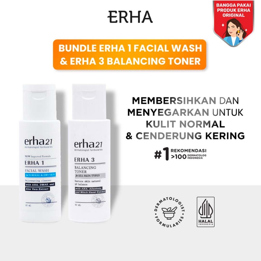 ERHA Bundle ERHA 1 Facial Wash 60ml & ERHA 3 Balancing Toner 60ml - Sabun & Toner Wajah Kulit Normal