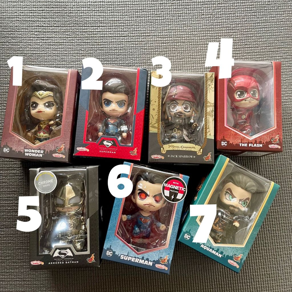 Hot Toys Cosbaby DC comics wonder woman superman jack sparrow the flash armored batman chrome aquama