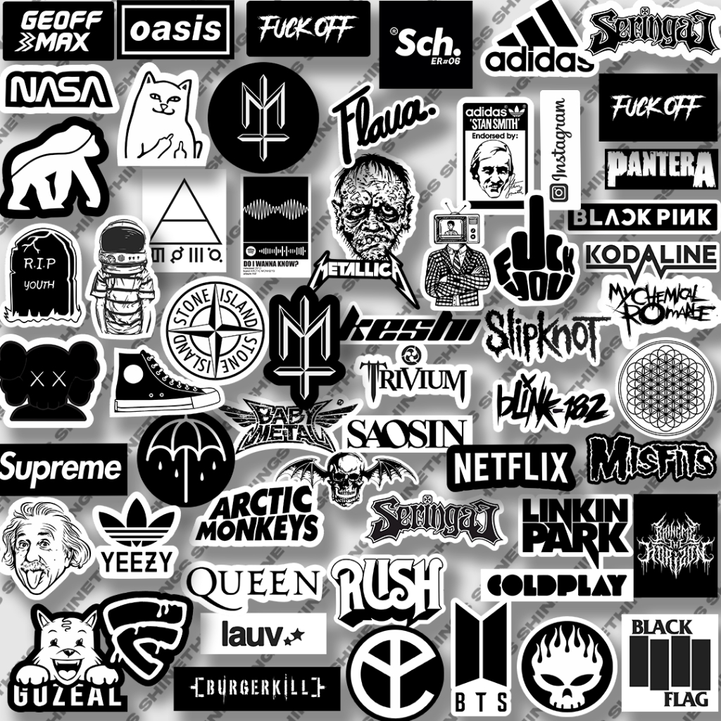 

59pcs Stiker music aesthetic Black White untuk helm case hp laptop || Sticker music BMTH SLIPKNOT SMITH STONE ISLAND